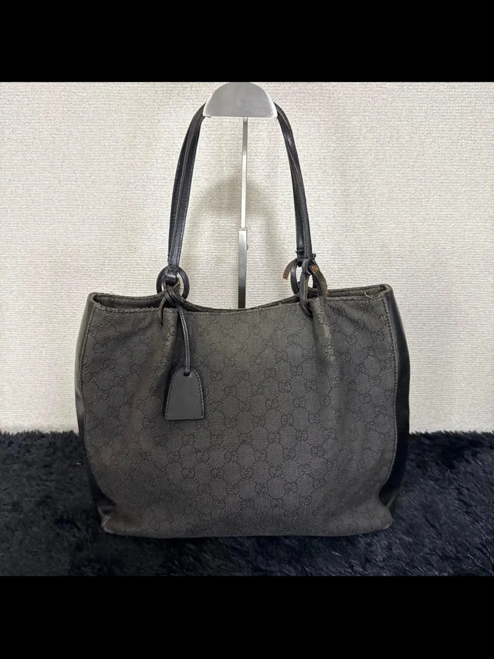 Gucci Black Monogram Tote Bag with Double Straps
